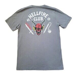 Stranger Things Hellfire Club Size Medium Mens Gray Double Side T-Shirt Netflix